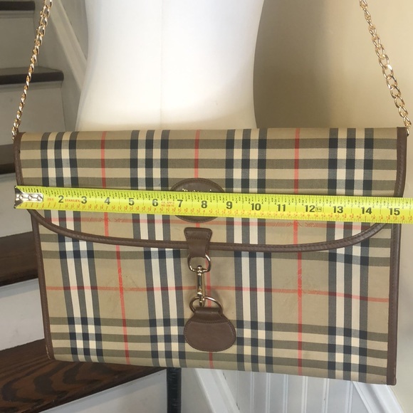 BURBERRYS Nova Check Haystack Plaid Oversized Clutch Portfolio w/ Chain VINTAGE - Picture 8 of 17